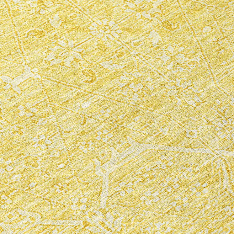 8' Gold Round Floral Washable Indoor Outdoor Area Rug