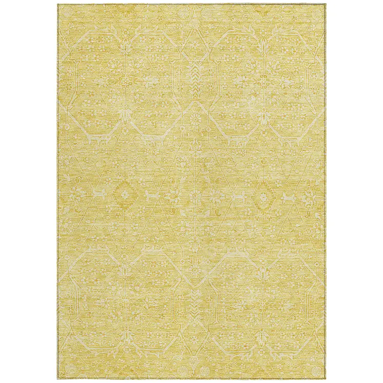 8' X 10' Gold Floral Washable Indoor Outdoor Area Rug