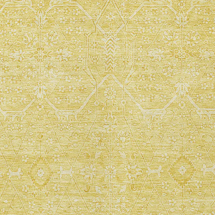 9' X 12' Gold Floral Washable Indoor Outdoor Area Rug