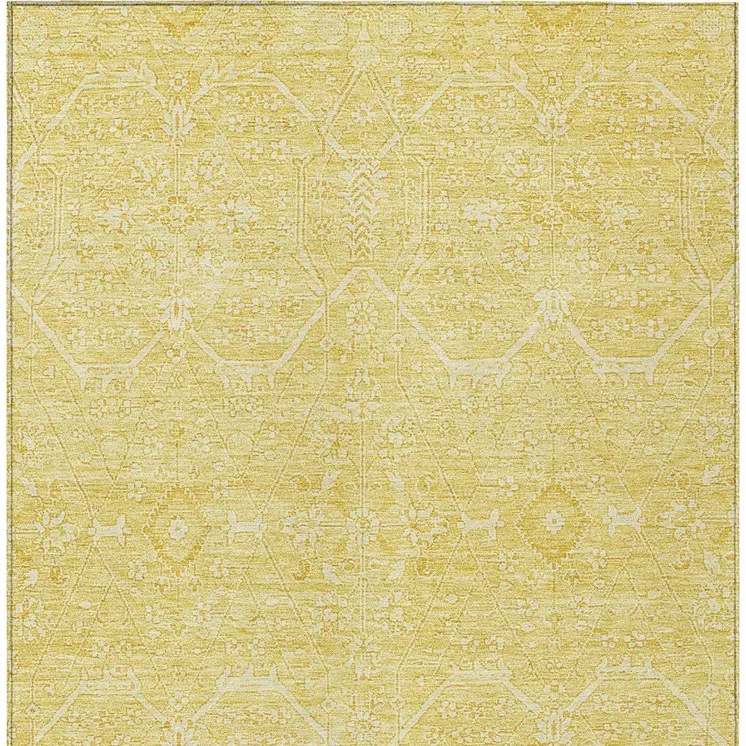 9' X 12' Gold Floral Washable Indoor Outdoor Area Rug