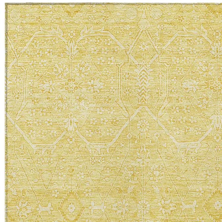 10' X 14' Gold Floral Washable Indoor Outdoor Area Rug