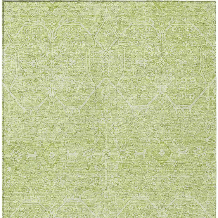 5' X 8' Mint Green Floral Washable Indoor Outdoor Area Rug