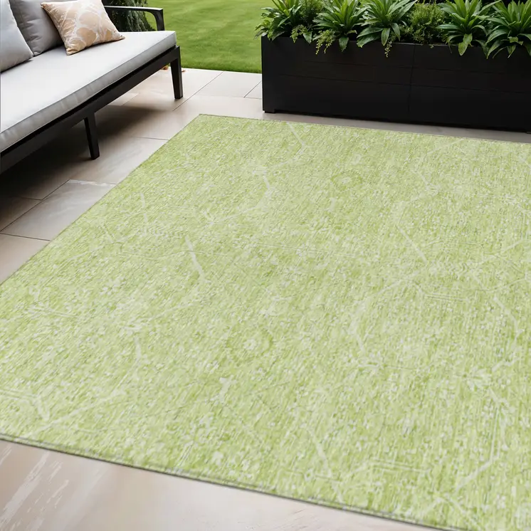 5' X 8' Mint Green Floral Washable Indoor Outdoor Area Rug