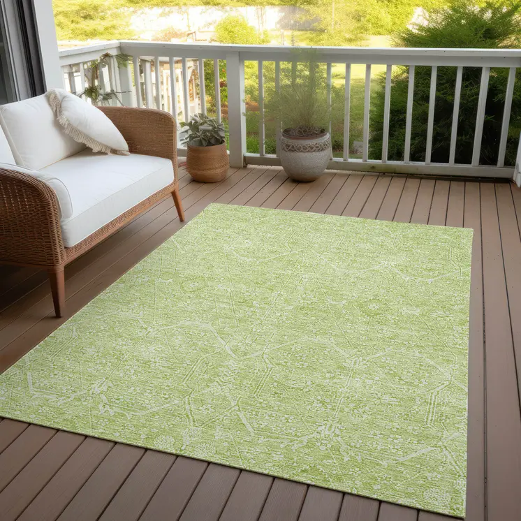 5' X 8' Mint Green Floral Washable Indoor Outdoor Area Rug
