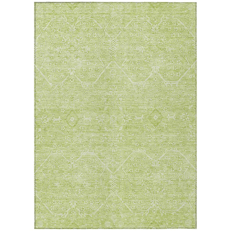5' X 8' Mint Green Floral Washable Indoor Outdoor Area Rug