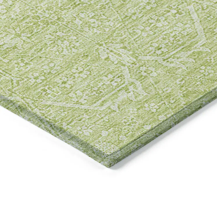 5' X 8' Mint Green Floral Washable Indoor Outdoor Area Rug