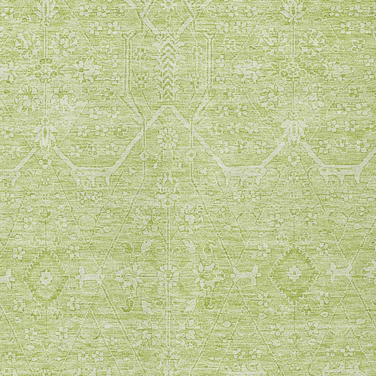 5' X 8' Mint Green Floral Washable Indoor Outdoor Area Rug