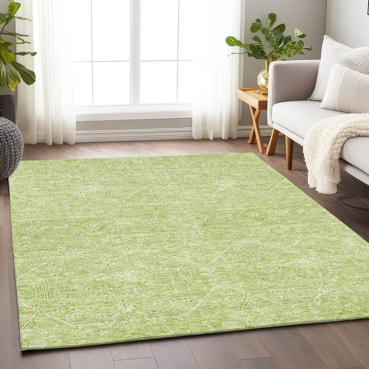 5' X 8' Mint Green Floral Washable Indoor Outdoor Area Rug