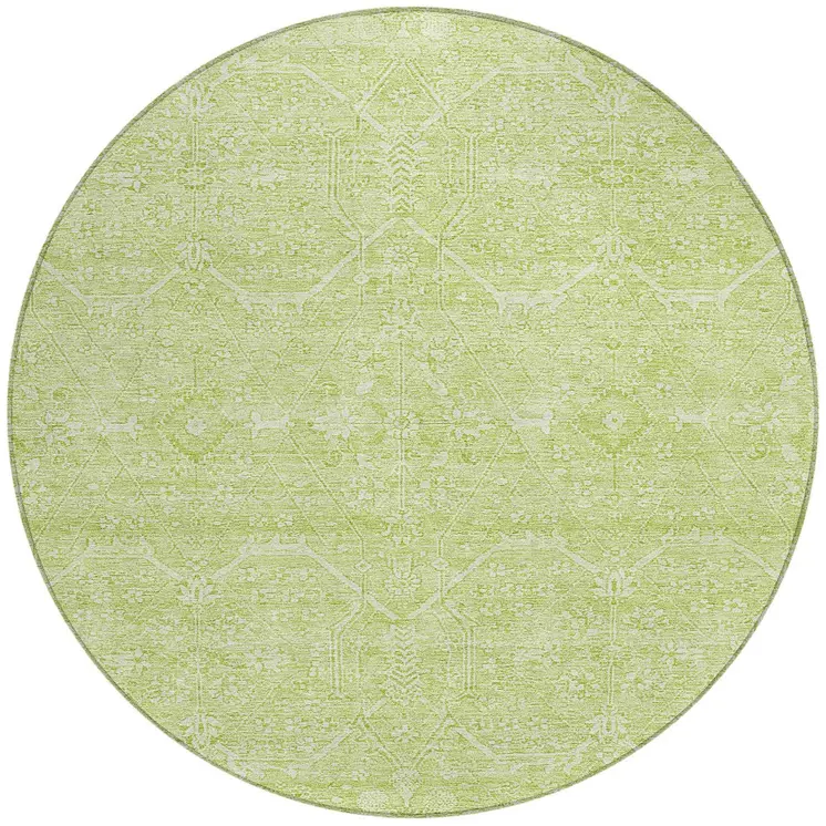 8' Mint Green Round Floral Washable Indoor Outdoor Area Rug