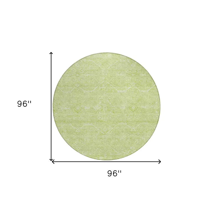8' Mint Green Round Floral Washable Indoor Outdoor Area Rug