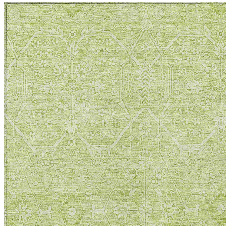 9' X 12' Mint Green Floral Washable Indoor Outdoor Area Rug