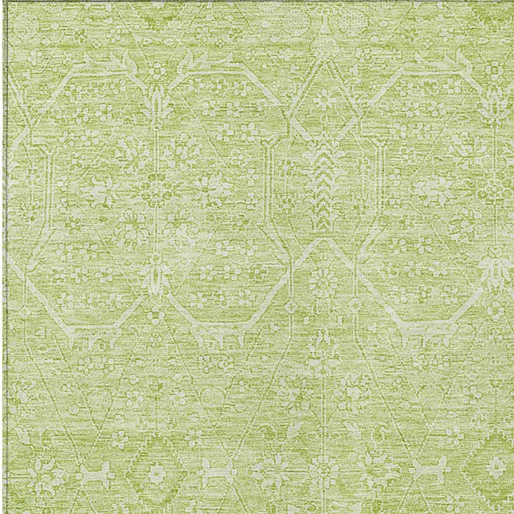10' X 14' Mint Green Floral Washable Indoor Outdoor Area Rug