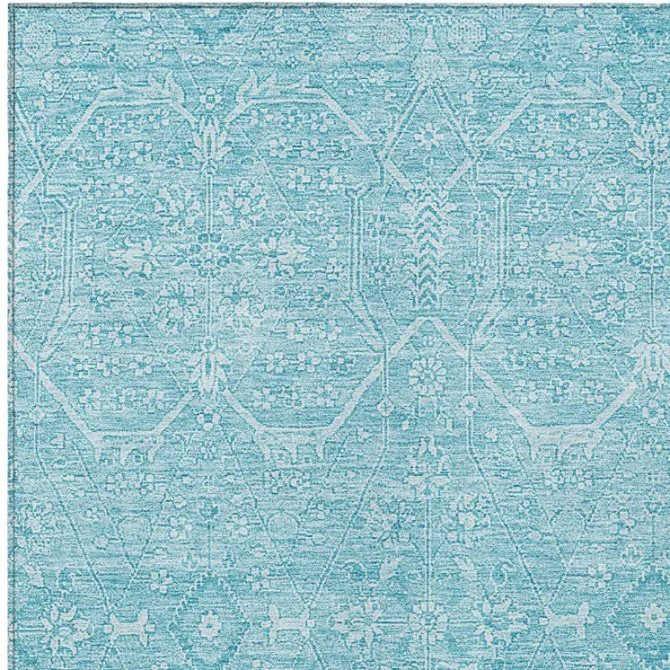 3' X 5' Sky Blue Floral Washable Indoor Outdoor Area Rug