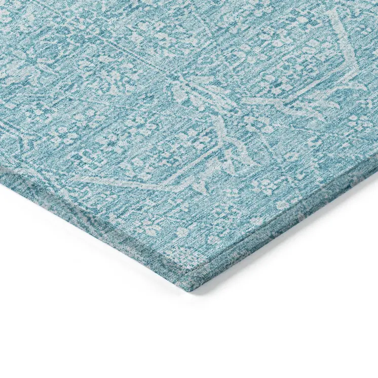 3' X 5' Sky Blue Floral Washable Indoor Outdoor Area Rug