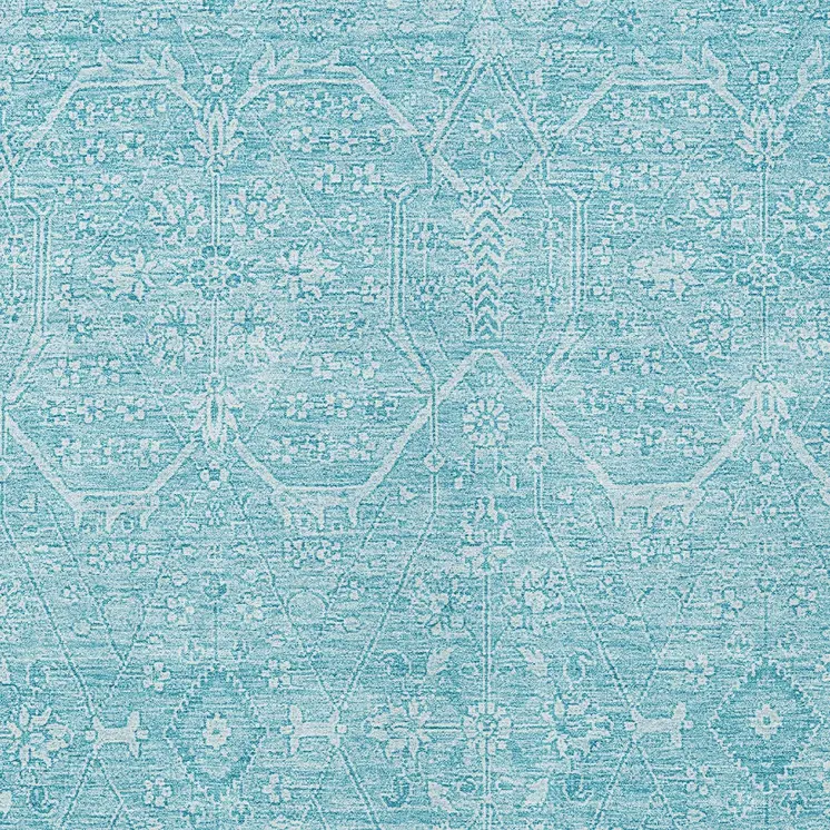 5' X 8' Sky Blue Floral Washable Indoor Outdoor Area Rug