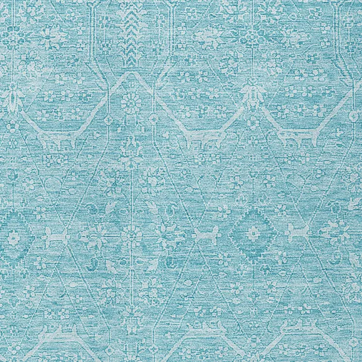8' X 10' Sky Blue Floral Washable Indoor Outdoor Area Rug