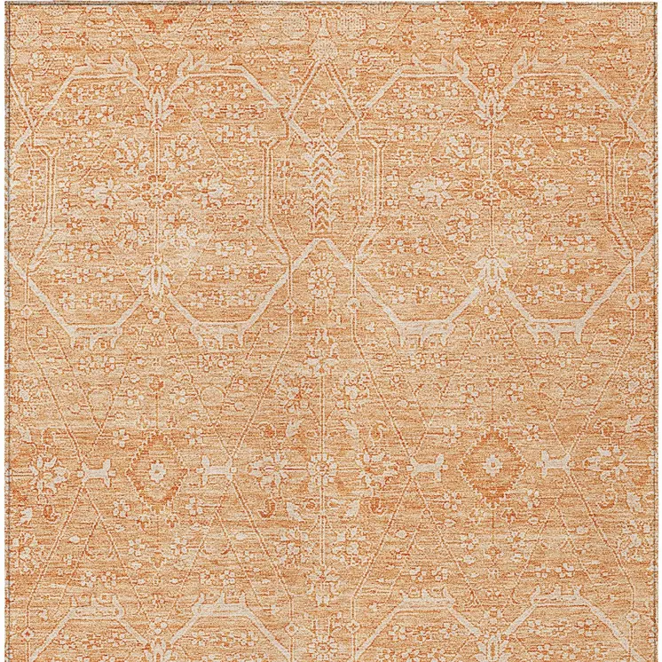 3' X 5' Salmon Floral Washable Indoor Outdoor Area Rug
