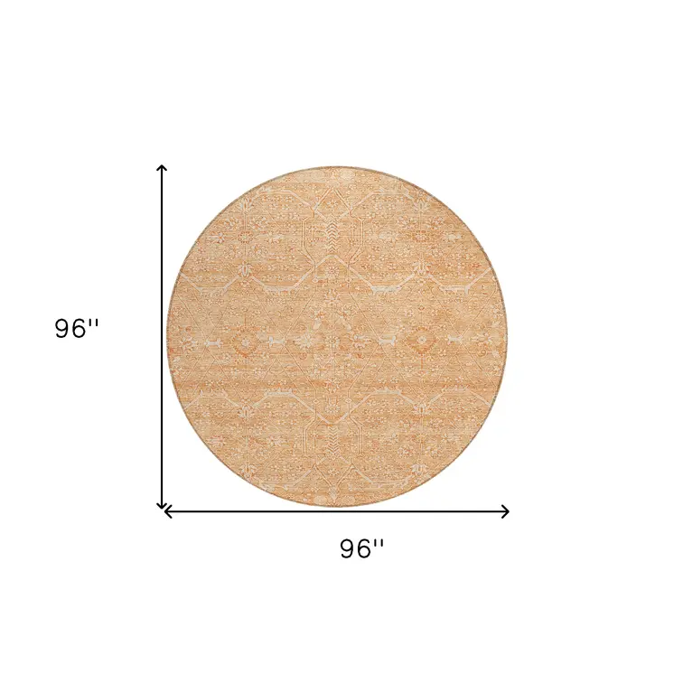 8' Salmon Round Floral Washable Indoor Outdoor Area Rug