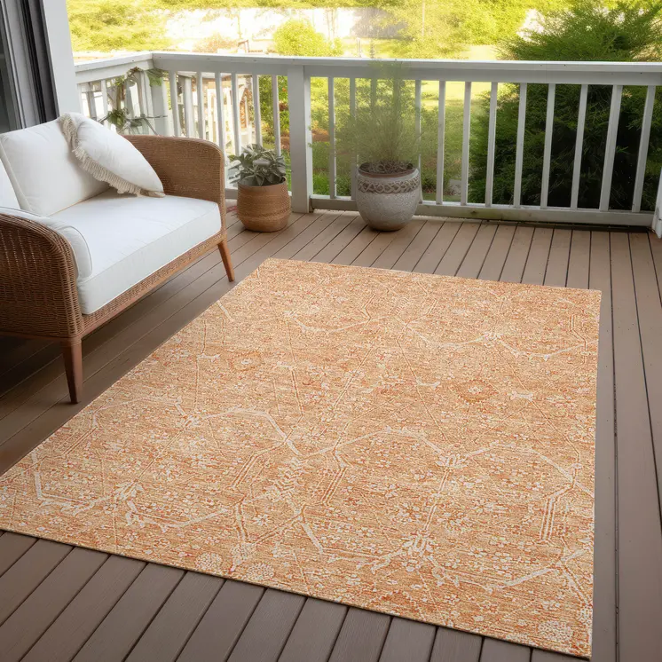8' X 10' Salmon Floral Washable Indoor Outdoor Area Rug