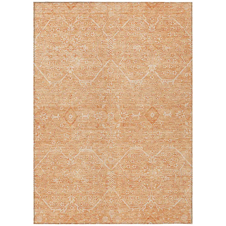 8' X 10' Salmon Floral Washable Indoor Outdoor Area Rug
