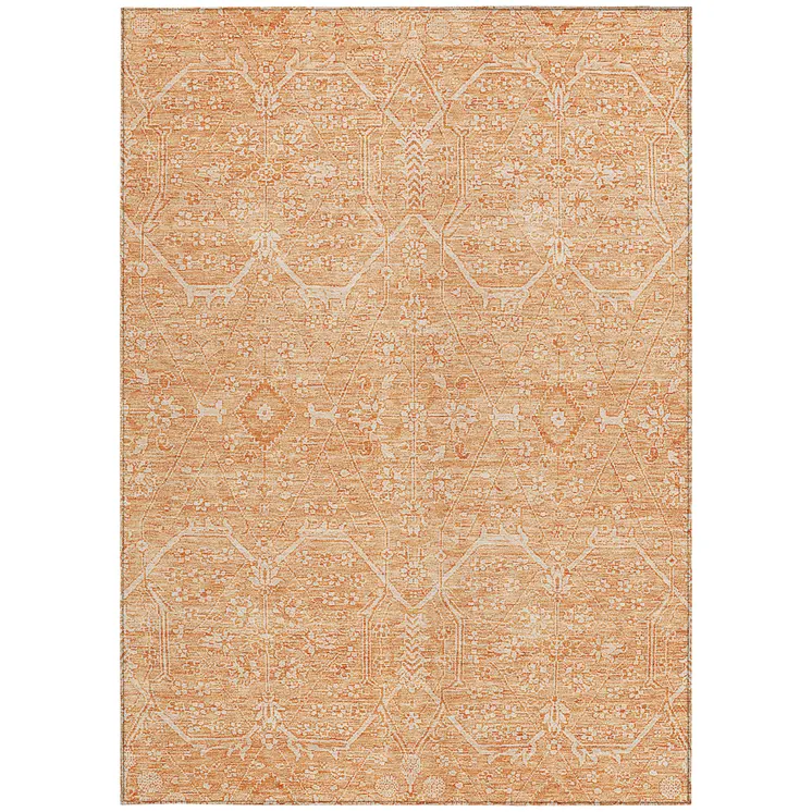 9' X 12' Salmon Floral Washable Indoor Outdoor Area Rug