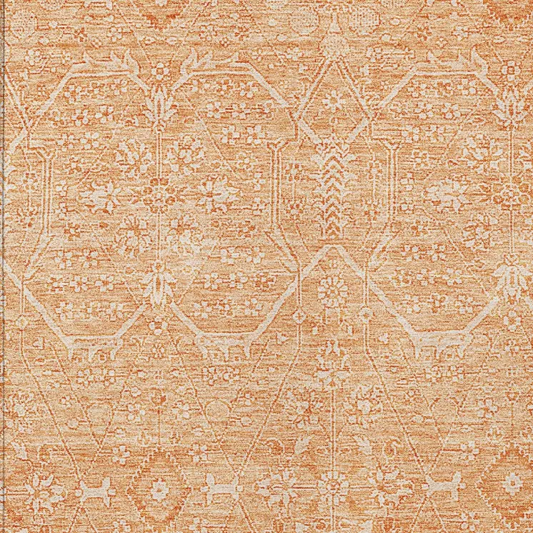 10' X 14' Salmon Floral Washable Indoor Outdoor Area Rug