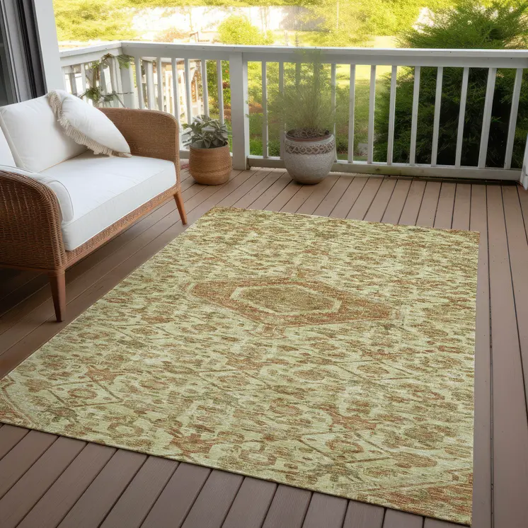 3' X 5' Beige Medallion Washable Indoor Outdoor Area Rug