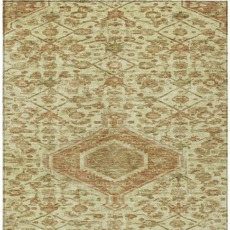 3' X 5' Beige Medallion Washable Indoor Outdoor Area Rug