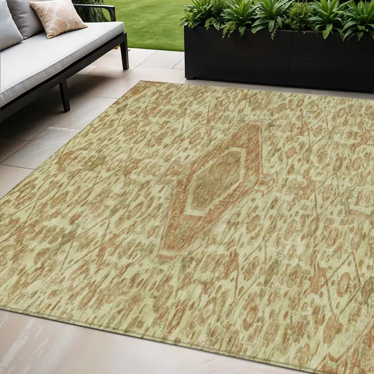 5' X 8' Beige Medallion Washable Indoor Outdoor Area Rug