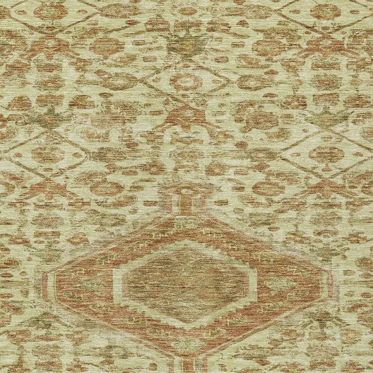 5' X 8' Beige Medallion Washable Indoor Outdoor Area Rug