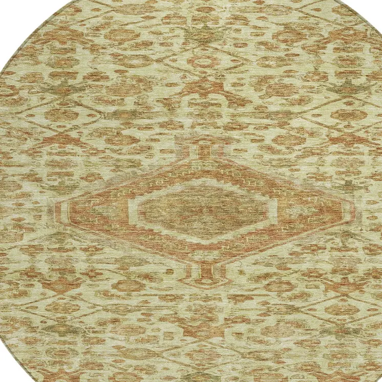8' Beige Round Medallion Washable Indoor Outdoor Area Rug