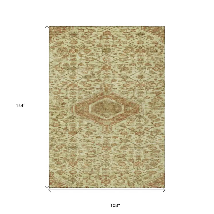9' X 12' Beige Medallion Washable Indoor Outdoor Area Rug