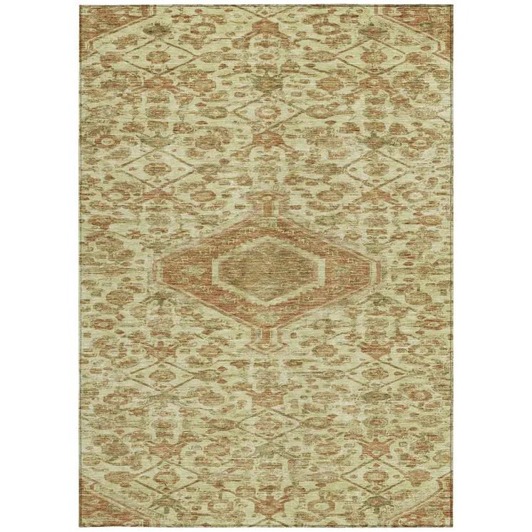 10' X 14' Beige Medallion Washable Indoor Outdoor Area Rug