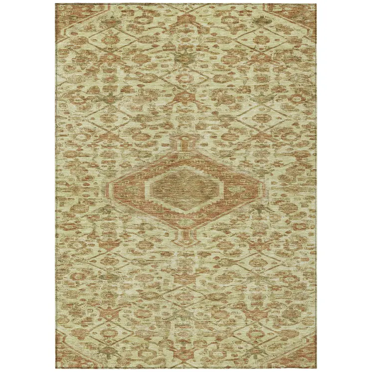 10' X 14' Beige Medallion Washable Indoor Outdoor Area Rug