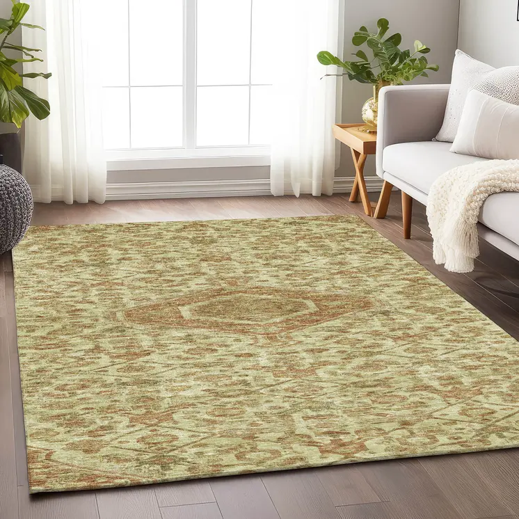 10' X 14' Beige Medallion Washable Indoor Outdoor Area Rug