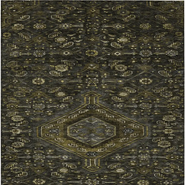 3' X 5' Charcoal Medallion Washable Indoor Outdoor Area Rug