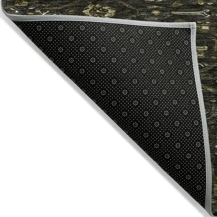 3' X 5' Charcoal Medallion Washable Indoor Outdoor Area Rug