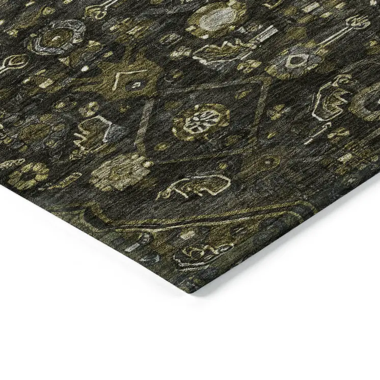 3' X 5' Charcoal Medallion Washable Indoor Outdoor Area Rug