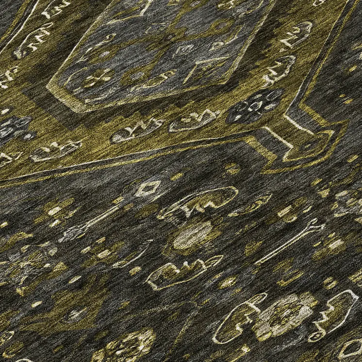 3' X 5' Charcoal Medallion Washable Indoor Outdoor Area Rug