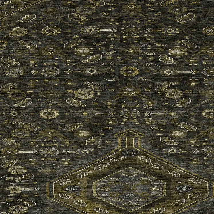 5' X 8' Charcoal Medallion Washable Indoor Outdoor Area Rug