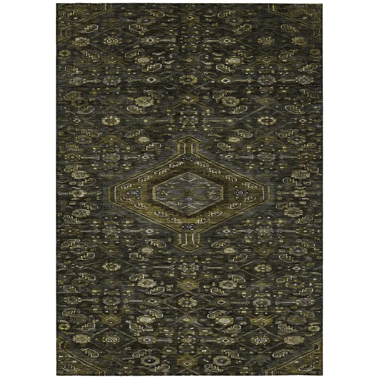 8' X 10' Charcoal Medallion Washable Indoor Outdoor Area Rug