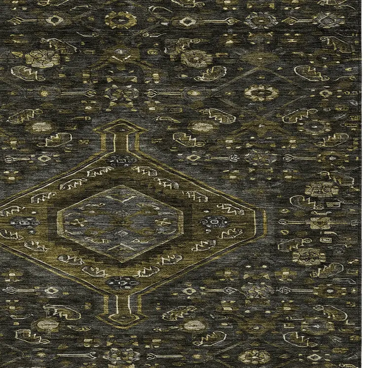 8' X 10' Charcoal Medallion Washable Indoor Outdoor Area Rug
