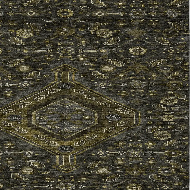 9' X 12' Charcoal Medallion Washable Indoor Outdoor Area Rug