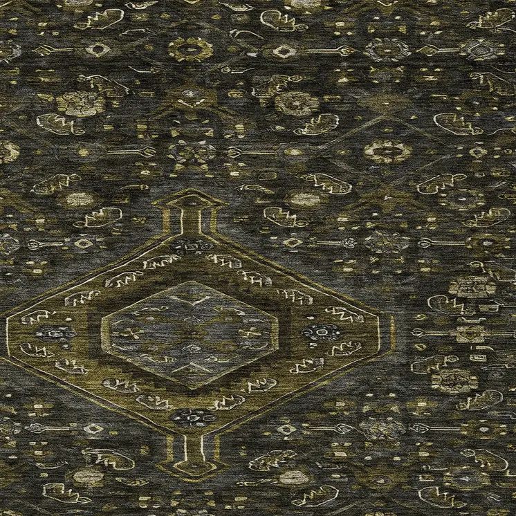 10' X 14' Charcoal Medallion Washable Indoor Outdoor Area Rug