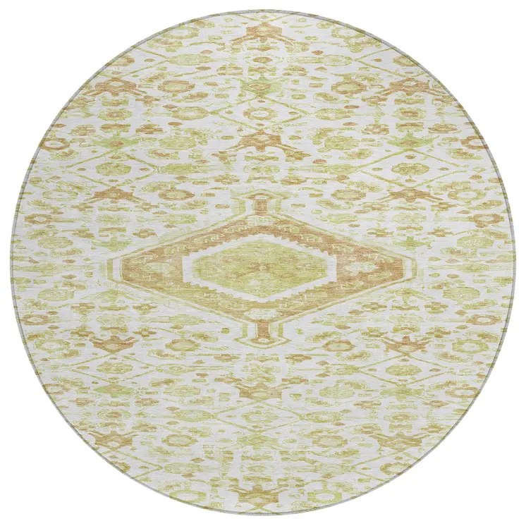 8' Ivory Round Medallion Washable Indoor Outdoor Area Rug