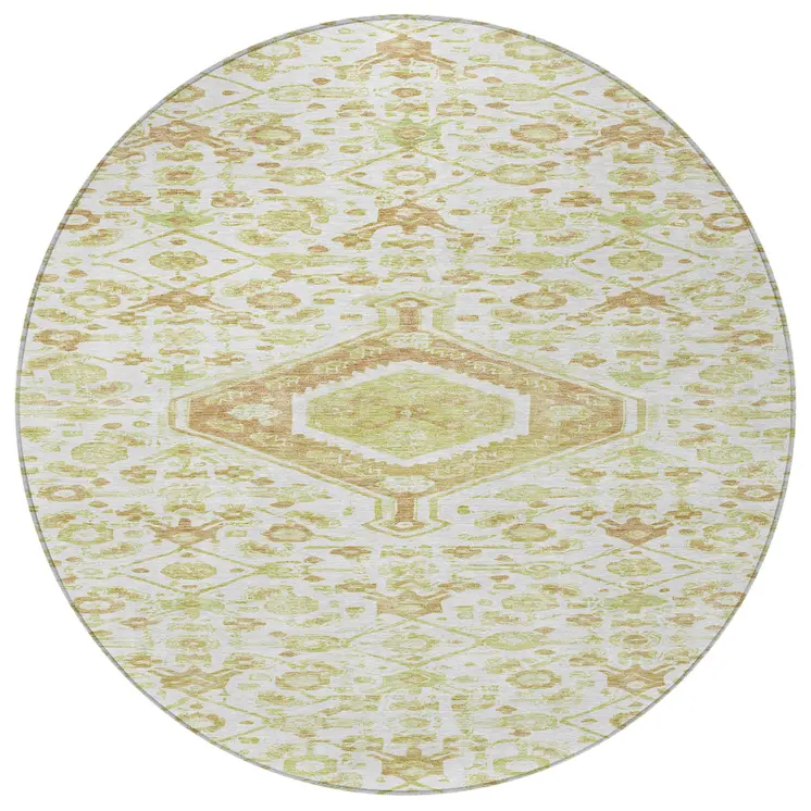 8' Ivory Round Medallion Washable Indoor Outdoor Area Rug