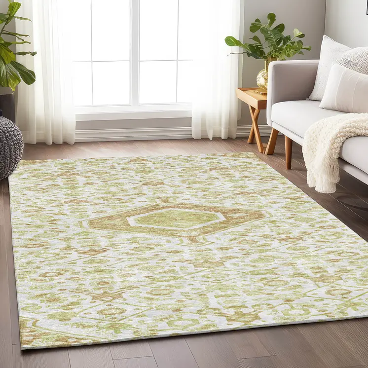 8' X 10' Ivory Medallion Washable Indoor Outdoor Area Rug