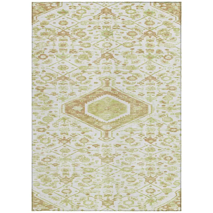 9' X 12' Ivory Medallion Washable Indoor Outdoor Area Rug