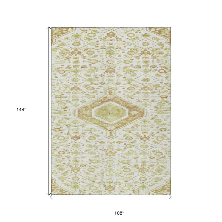 9' X 12' Ivory Medallion Washable Indoor Outdoor Area Rug