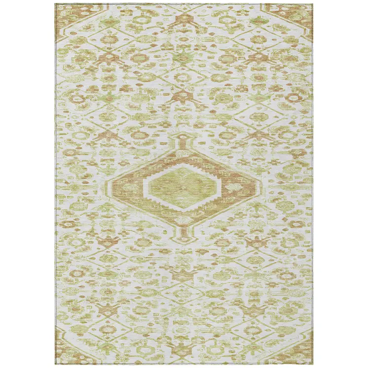 9' X 12' Ivory Medallion Washable Indoor Outdoor Area Rug